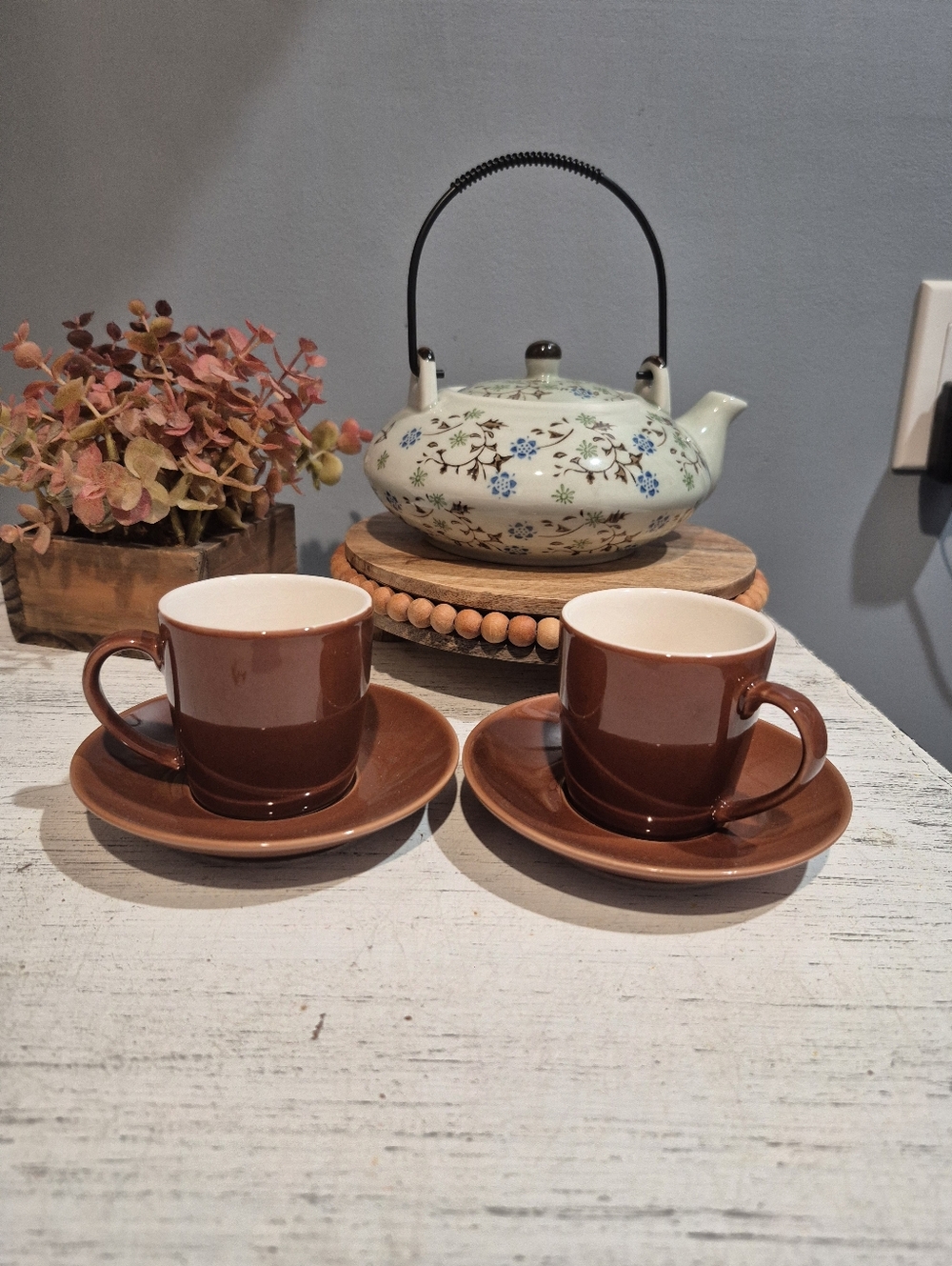 Cute Pair Little Brown Ceramic Espresso Cups